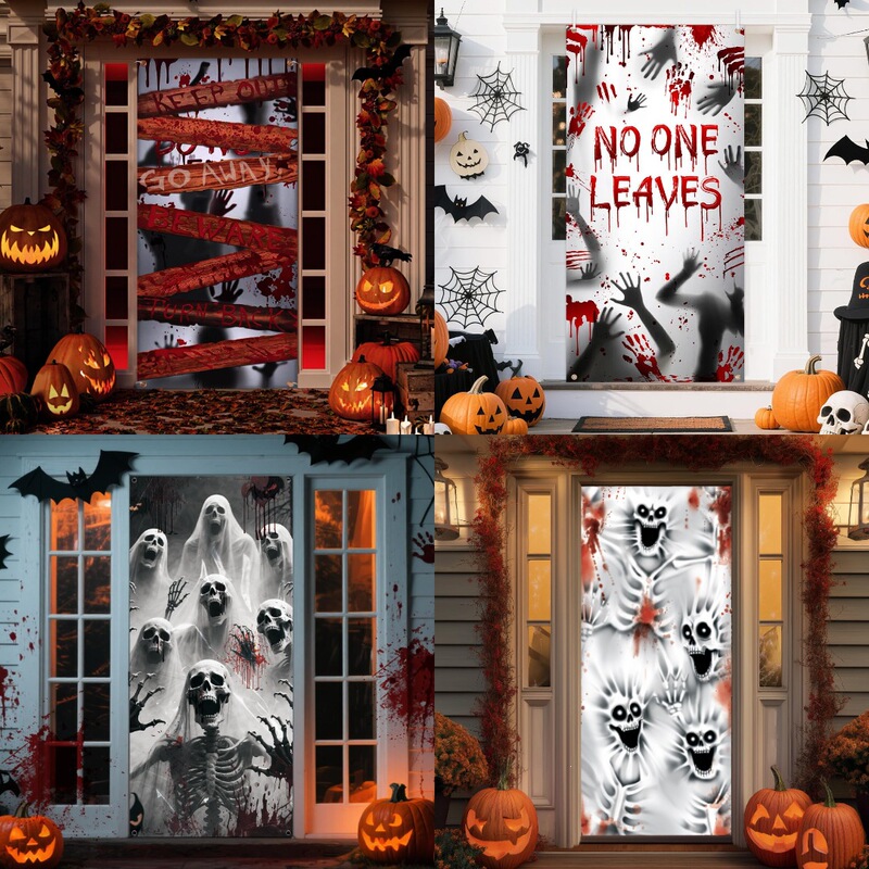 Cross-Border Halloween Horror and Thriller Door Cover Holiday Party Atmosphere Decoration Background Halloween Door Cover Cross-Border Halloween Horror and Thriller Door Cover Holiday Party Atmosphere Decoration Background Halloween Door Cover