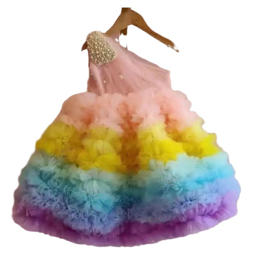 Vestido de niño de un año Vestido de princesa AliExpress Amazon bebé niña vestido niñas Arco Iris color mullido vestido de gasa