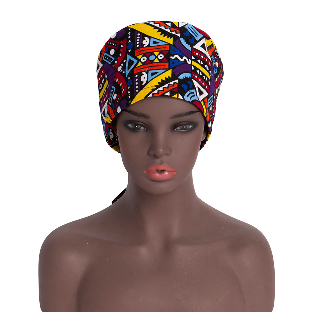 亞馬遜貨源非洲印花棉帽系帶護士醫生帽子男女通用時尚工作帽