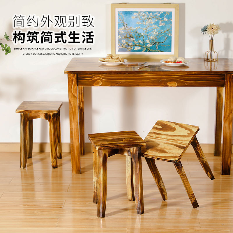 Taburete de madera taburete cuadrado doméstico taburete pequeño de madera maciza taburete duradero para que los estudiantes coman taburete de cuatro patas banco sólido económico simple image 3