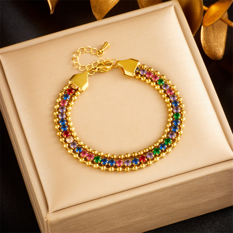 15g Weight Titanium Steel Pendant Material Diamond Inlay Material Bracelets Classification Titanium Steel Chain Material Elegant Lady Geometric Titanium Steel Diamond Bracelets In Bulk