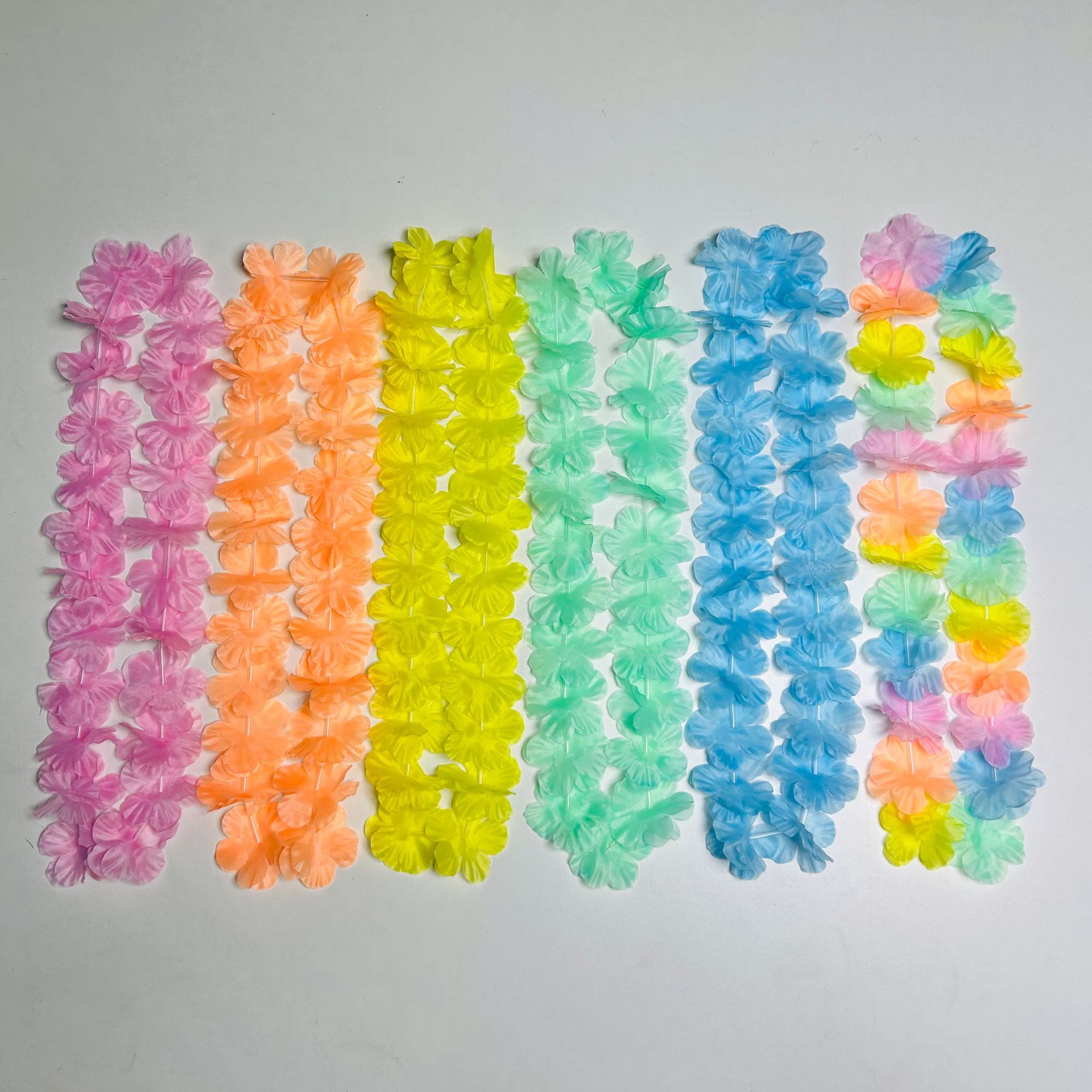 Hawaiian macaron corallas de color 24 pares de pétalos de tela rueda de color para eventos de espectáculo de la fiesta de gran corallas multicolores