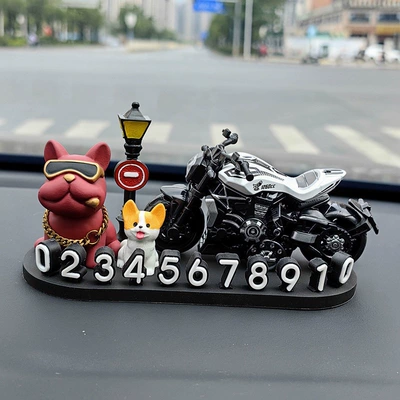 Creative and high-end car temporary | Nömrəli dayanma kartı - red-french-bulldog-streetlight-corgi-cruise-white-3d-o-style