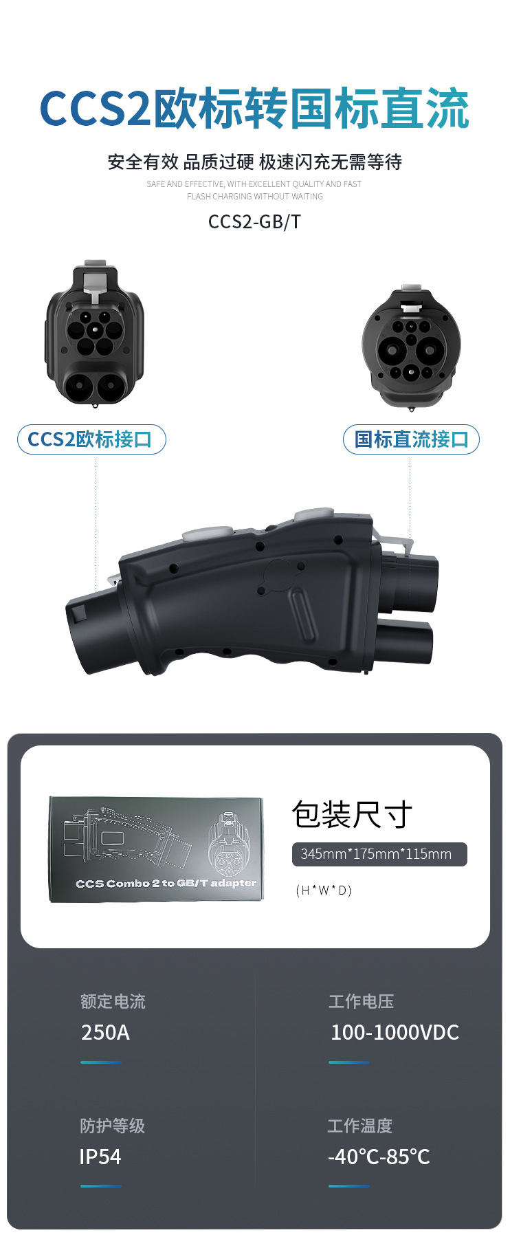 New Energy European Standard DC CCS2 Converter Tesla CCS1 National Standard Charging Adapter Electric Vehicle Fast Charging