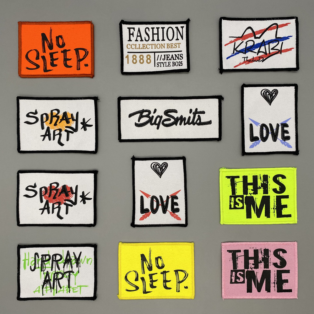 New letter 3D printed transfer printing edge banding fabric label for clothing accessories decorative patch, hat and sock fabric sticker