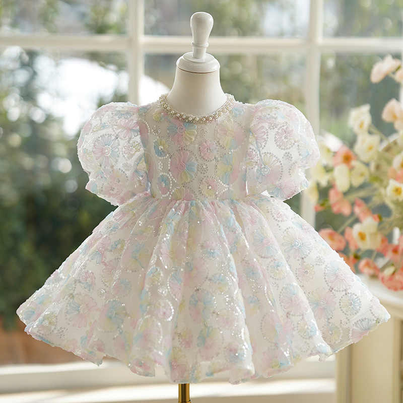 Children's dress princess dress girl dopamine sweet puff sleeve piano performance costume little girl birthday puffy skirt_voghion.com