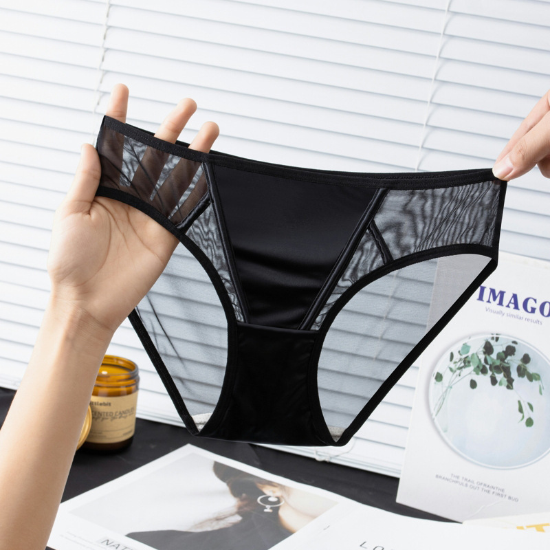 Fashion European and American Style Lace Sexy Royal Sister Breathable Comfortable Simple High-end Satin Mesh Mid-waist Underwear Women's Summer