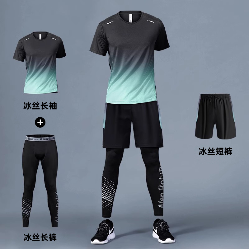 Running sports suit hombre de verano hielo acondicionamiento ropa de acondicionamiento rápido equipo de secado de la mañana entrenamiento de baloncesto de mangas cortas