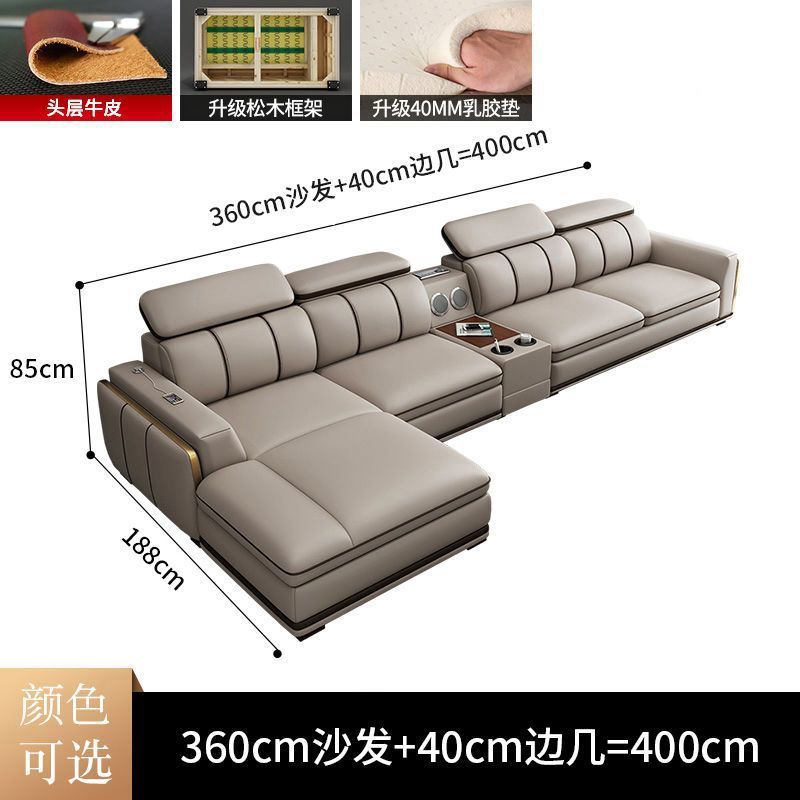 Sofá de cuero de piel de vaca de primera capa de lujo ligero italiano sala de estar apartamento grande y pequeño en línea recta combinación de chaise sofá de cuero para el hogar