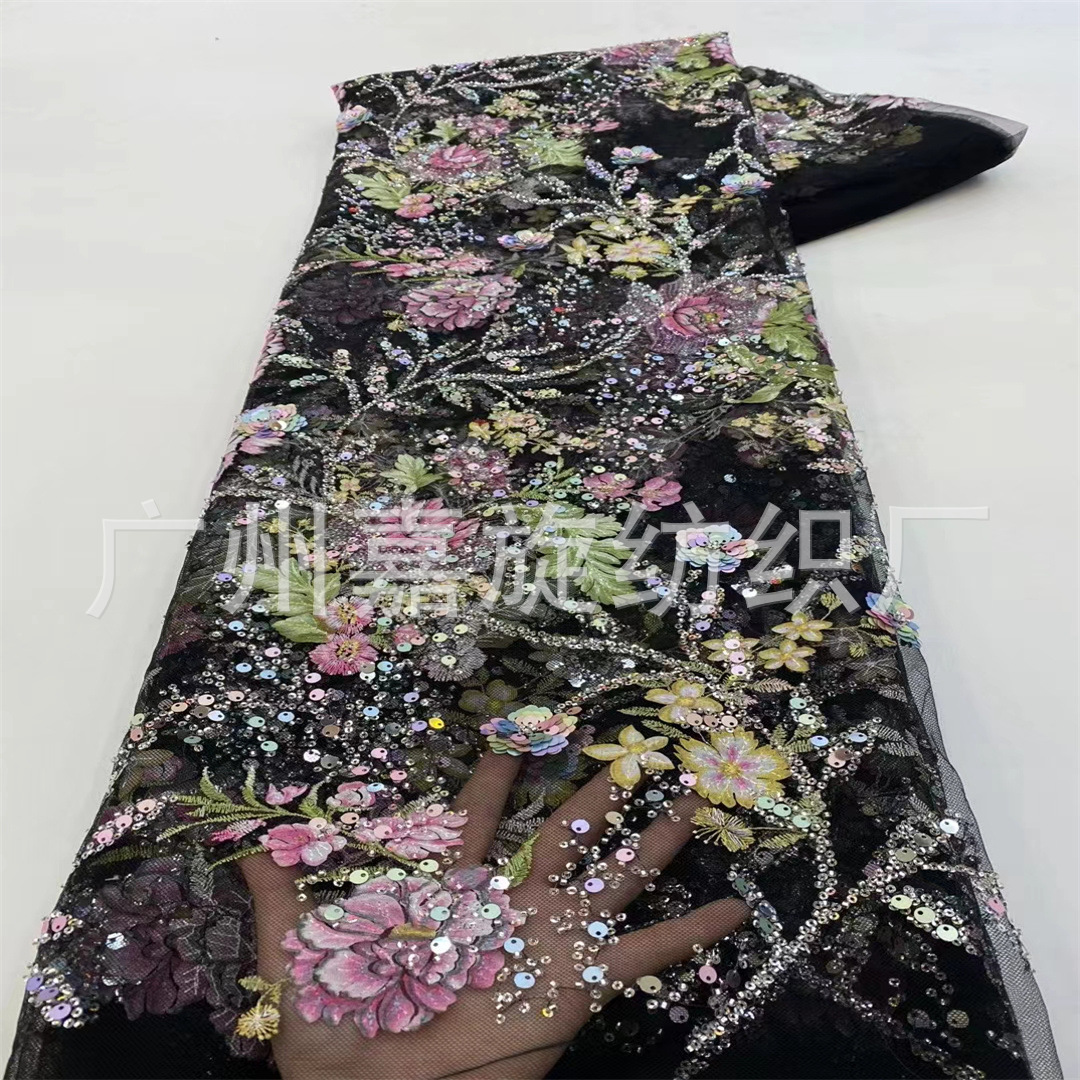 Tela de lentejuelas estilo Hepburn para vestido de novia, tela bordada con lentejuelas multicolores, tela de bordado con lentejuelas, ribete de encaje estilo cheongsam