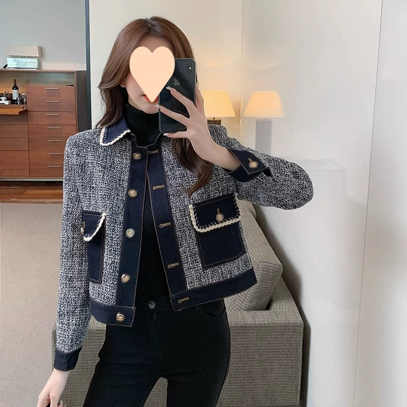 Джинсовая куртка в стиле Chanel для женщин, весна-осень 2025, новый дизайн, цветные блоки, короткий/длинный рукав, модный топ