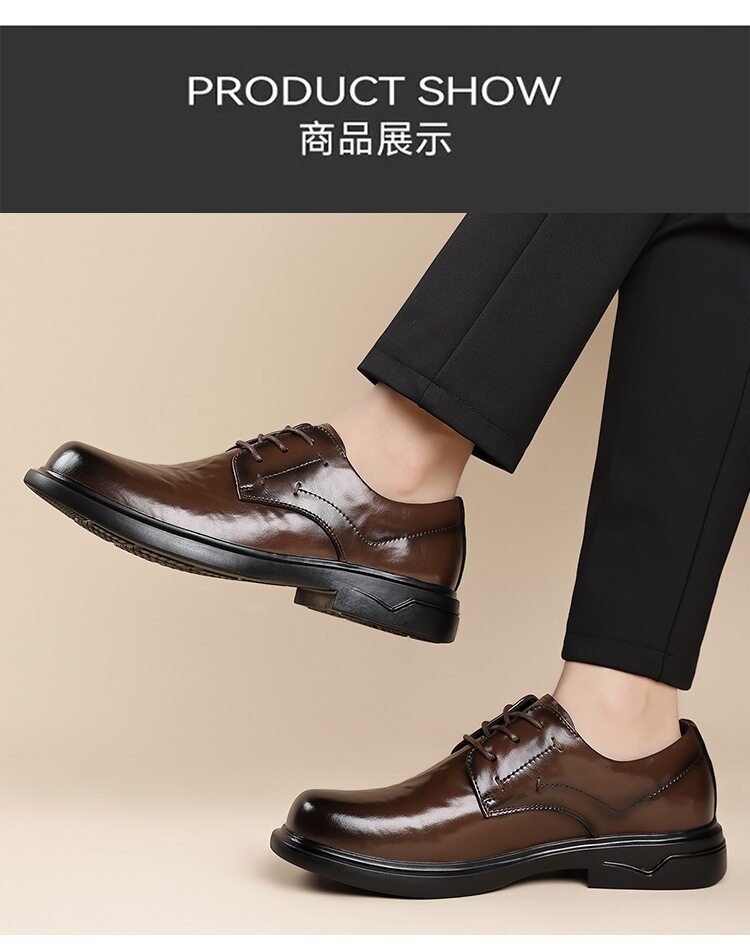Giày da nam công sở mũi tròn buộc dây, đế bằng, kiểu thường ngày — Màu nâu, màu đen chi tiết 13