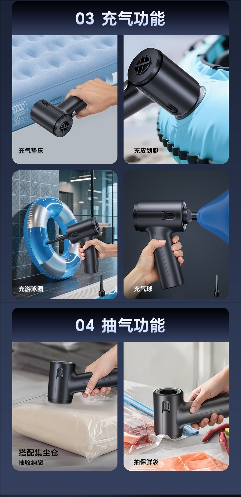 Car vacuum cleaner, wireless charging, dual-purpose for suction and blowing, small and portable, suitable for home and car use, high power