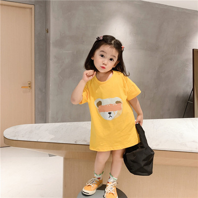 女童打底衫2021夏季新款女寶寶中長款T恤衫兒童短袖上衣小童t恤潮