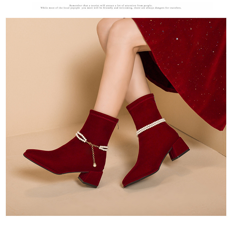 Elegant Women's Suede Mid Heel Square Toe Boots For Wedding_voghion.com