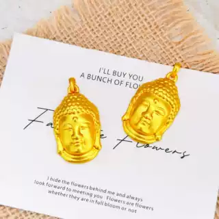 铜合金金店同款实心大日如来佛头吊坠女士复古风仿真金编绳毛衣链