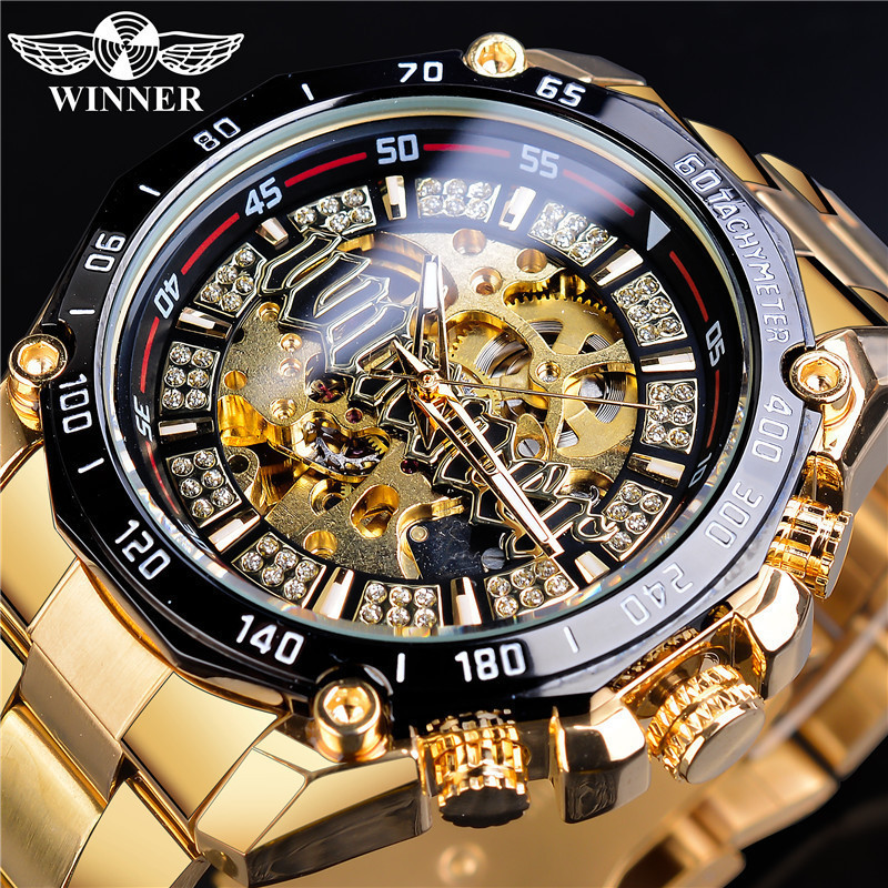 New Winner European and American style men's fashionable casual skeleton mechanical watch with automatic movement