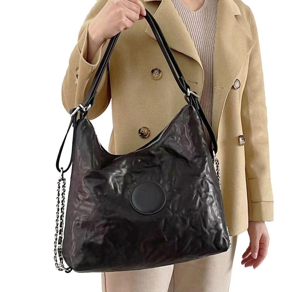 Leather Tanned Cowhide Shoulder Bag, Commuting Tote Bag, Versatile Double Backpack, Black_voghion.com