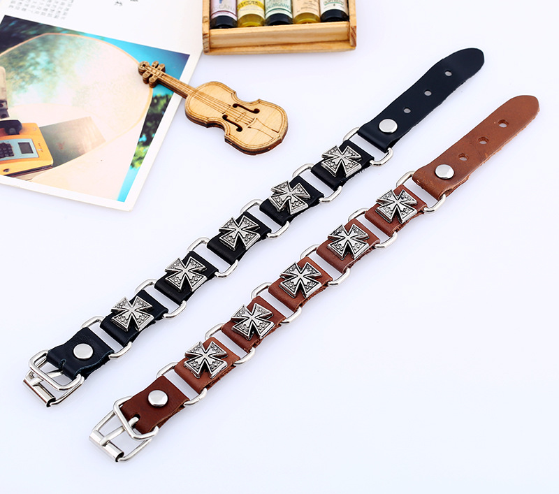 1 Piece Fashion Solid Color Alloy Cowhide Iron Unisex Bracelets