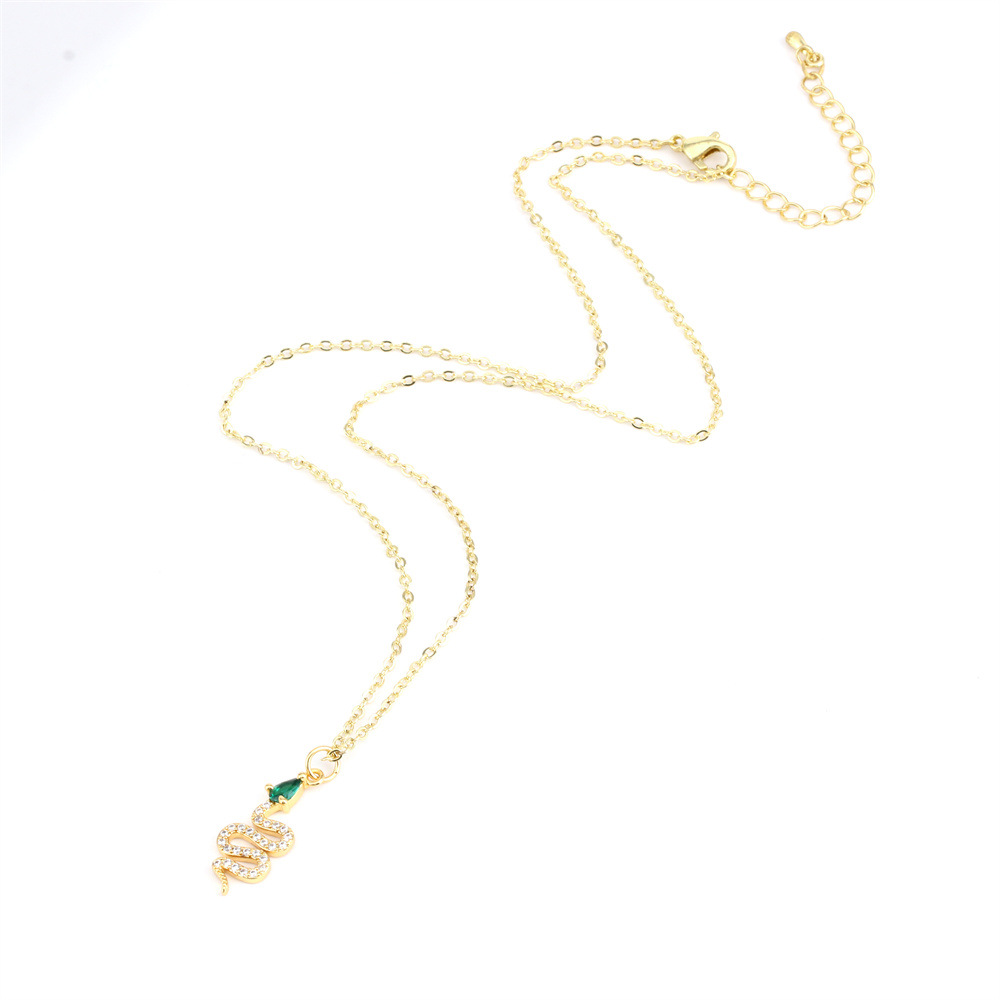 Fashion Snake Copper Inlay Zircon Pendant Necklace 1 Piece