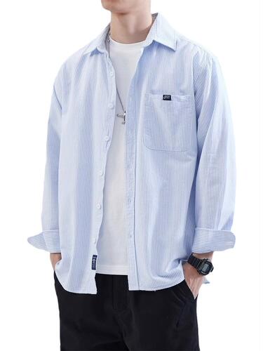 Japanese-style city boy striped shirt for men, suitable for spring and autumn, high-end casual blazer-style jacket and top