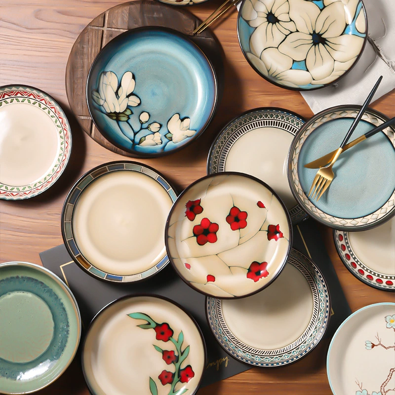 European -style ceramic dishes underglaze color hand -painted plate house dish dish dish salad plate creative fruit plate cattle steak flat plate