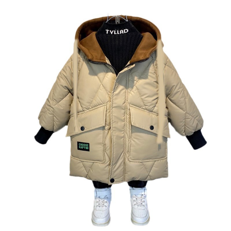 Mittellange, mit Baumwolle gefütterte Jacken für Jungen, stilvolle und kältebeständige, mit dicker Baumwolle gefütterte Jacken für ältere Kinder_voghion.com