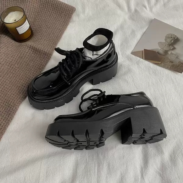 Thick-Soled Small Leather Shoes 2025 New Spring & Fall Retro British Style Jk Shoes Black Versatile with Skirt Lace-Up Loafers
