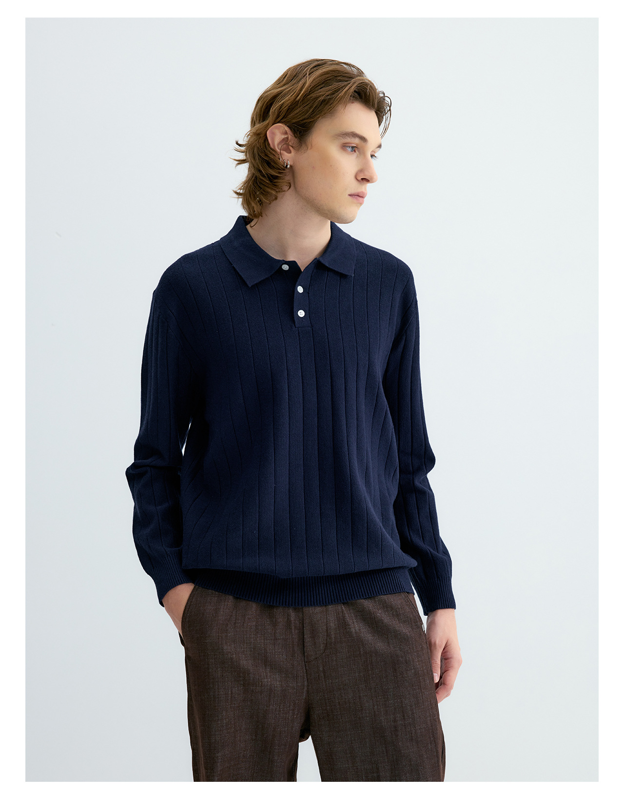 UNF 250g Ribbed Knit Polo Sweater