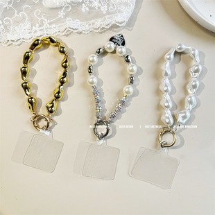 Luxurious Rhinestone Beads Hand Chain Wrist Short Lanyard with Clip Mobile Phone Case Keychain Bag Pendant Decoration