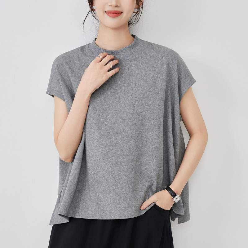Cross-Border Summer New Style Loose Top Batwing Sleeve T-Shirt Slimming Cover-Up Solid Color Sleeveless A-Line Top
