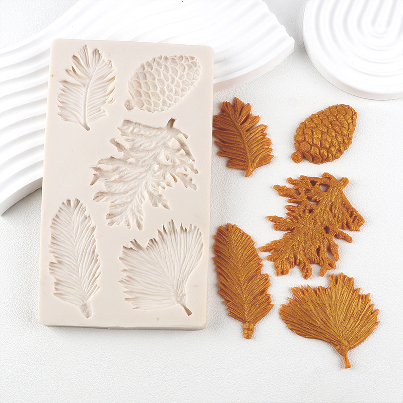 Nuevo árbol de Navidad hojas de cedro hojas de pino dulces molde de pastel de silicona molde de chocolate herramientas de horneado DIY