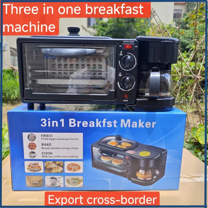 Cross-Border European Standard Three-In-One Multi-Functional Household Breakfast Machine Toaster Mini Electric Oven Bread Machine Coffee Machine