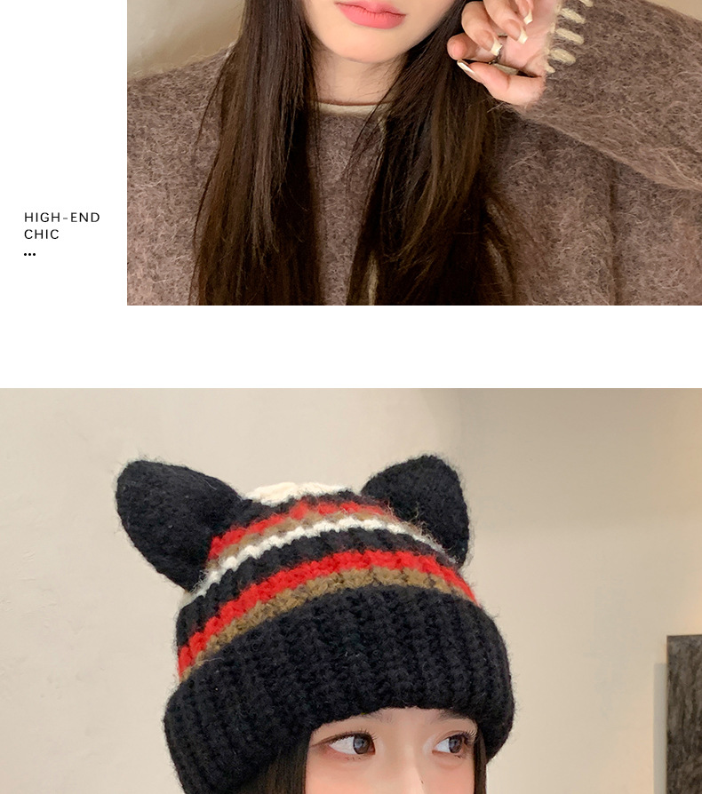 Amerikanischer Stil, süß, cool, dicker, gestreifter Strickpullover aus Schweineohrwolle für Herbst und Winter, warm, lässig, vielseitig, winddicht_voghion.com