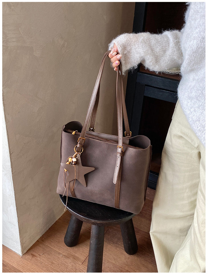 Túi tote nữ cỡ lớn dáng shopping, quai đôi đeo vai, có ngăn khóa kéo, phong cách tối giản — Màu cà phê Không có mặt dây chuyền, Màu nâu không có mặt dây chuyền, Màu xanh lá cây không có mặt dây chuyền, Đen không có mặt dây chuyền chi tiết 12