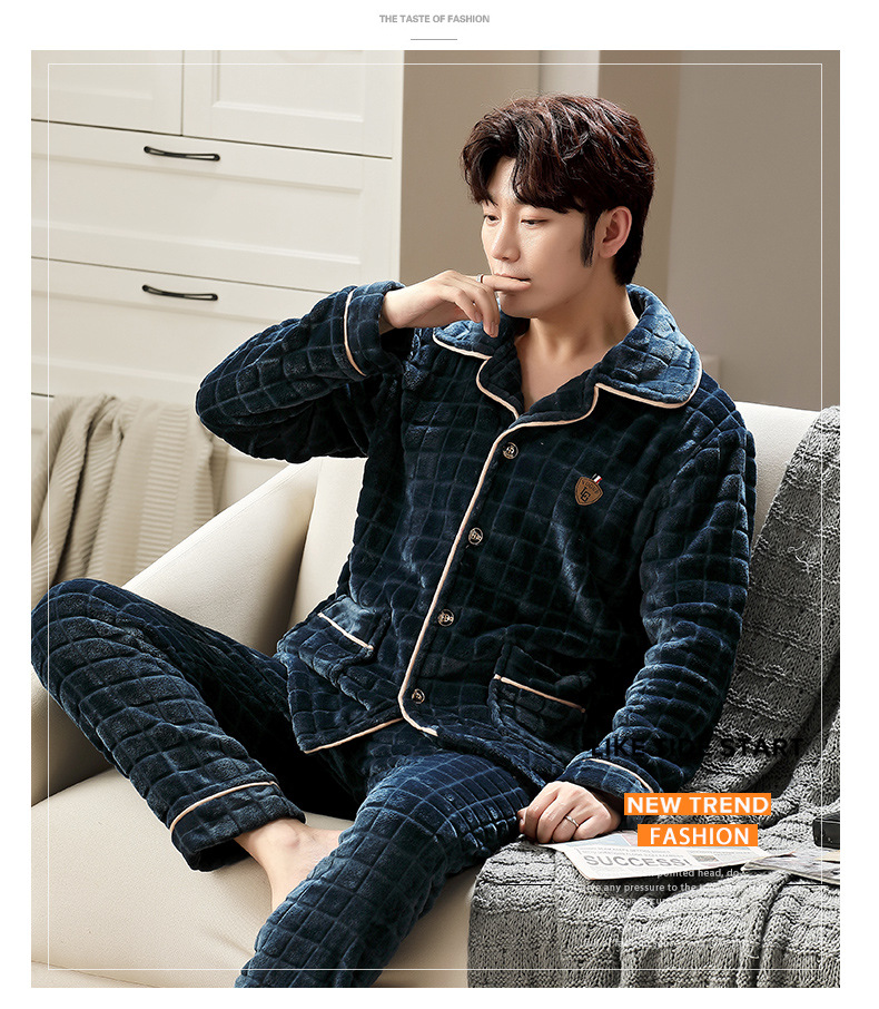 Distribución de pijamas de franela para hombres otoño y invierno nuevo cuello vertical cremallera se puede usar ropa de coral para el hogar