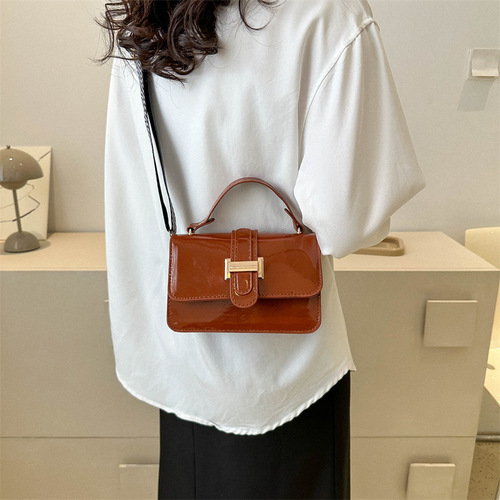 夏季时尚漆皮亮面小方包小众质感包包女包洋气网红单肩斜挎包