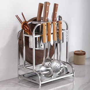 304 Stainless Steel Kitchen Knife Holder Storage Rack for Cutting Board Kitchen Knife Holder Chopsticks Cage Integrated Knife Chopping Board Storage Rack