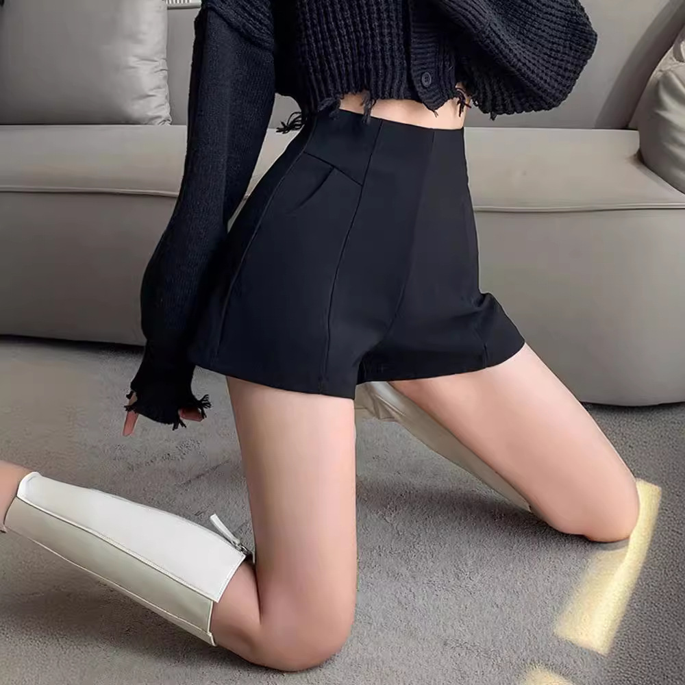 캐주얼 세트 반바지 여성 여름 2024 새로운 도착 작은 검은 높은 허리 슬림핏 A 자형 넓은 다리 섹시한 뜨거운 바지