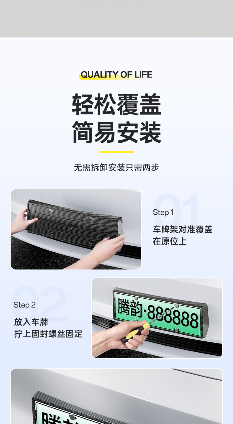 Suitable for AITO 26 model Wenjie M6 new energy vehicle, full-edge license plate frame with carbon fiber pattern, license plate protection frame modification