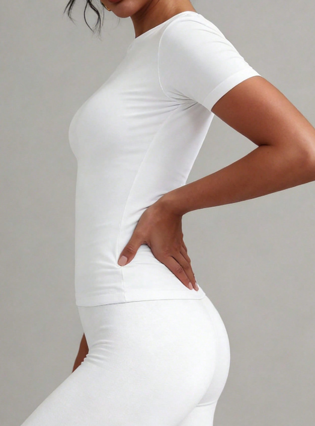 Maglietta donna bianca seamless slim fit t-shirt girocollo traspirante_voghion.com