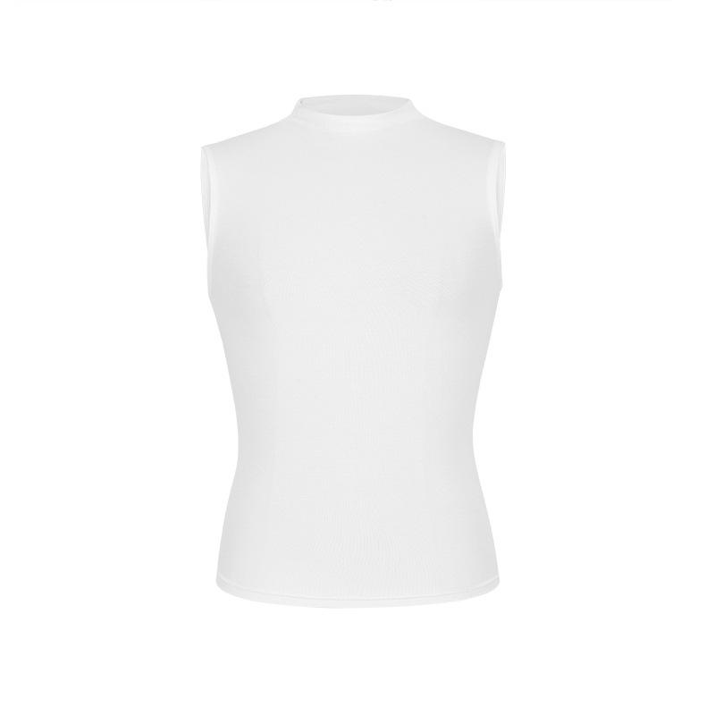 リアルショットスポット-ハーフタートルネックベストレディース夏スリムフィットトップデザインニッチノースリーブTシャツ|undefined