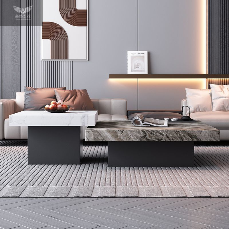 Nueva mesa de centro de losa de roca de estilo italiano, simple y moderna, apartamento pequeño de alta gama, sala de estar para el hogar, combinación cuadrada de lujo ligero