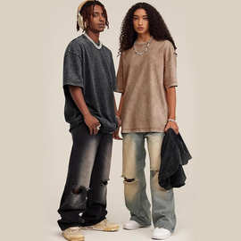 工作室耐磨做旧工装T重磅纯棉短袖T恤2025夏季新款潮牌可定制上衣