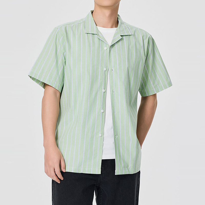 New Cotton Cuban Collar Men's Non-ironing Striped Half Short-sleeved Shirt Loose Casual Summer Shirt Jacket for Men