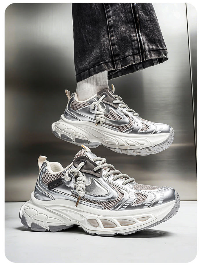 Giày sneaker dad shoes nam cỡ lớn, thân lưới thoáng khí, đế dày tăng chiều cao, gót 3–5 cm — D 71m Thẻ, D71 màu đen, D71 xám bạc chi tiết 7