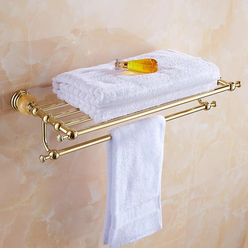 ヨーロッパ式の金色のタオル掛けのトイレの浴室の物置棚の穴開け式のタオル掛けのタオル掛けの棒セットの黄玉|undefined