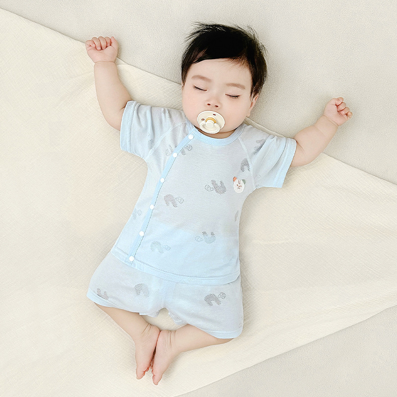 Traje de bebé verano para niños de manga corta delgada de dos piezas para niños y niñas ropa de entrepierna abierta ropa de verano para bebés image 9