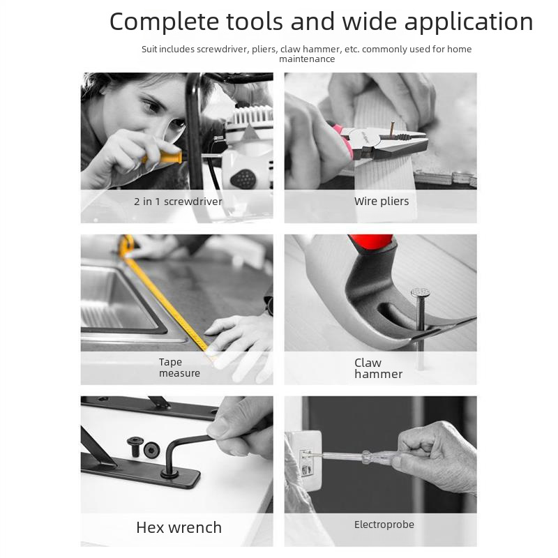 다기능 선물 도구 홈 하드웨어 세트 펜치 테이프 측정 망치 홈 수리 도구 상자 조합 세트