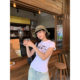 Yuyi New Style 2025 American Sweet and Spicy Style Letter T-Shirt Women's Elastic Slimming Look Short-Sleeved Right Shoulder Top Women's C63039